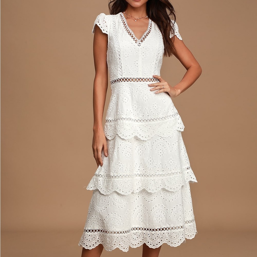 NEW White Peplum Eyelet Lace Dress